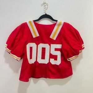 QUEEN OF SPARKLES - MAROON & YELLOW QOS JERSEY PEPLUM TOP